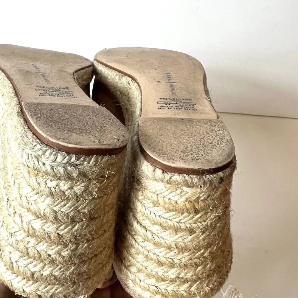 Zara Trafaluc Tan Dusty Rose Espadrille Tie Up Wedges Womens Sz EU 41 US 10-10.5 - Picture 8 of 11